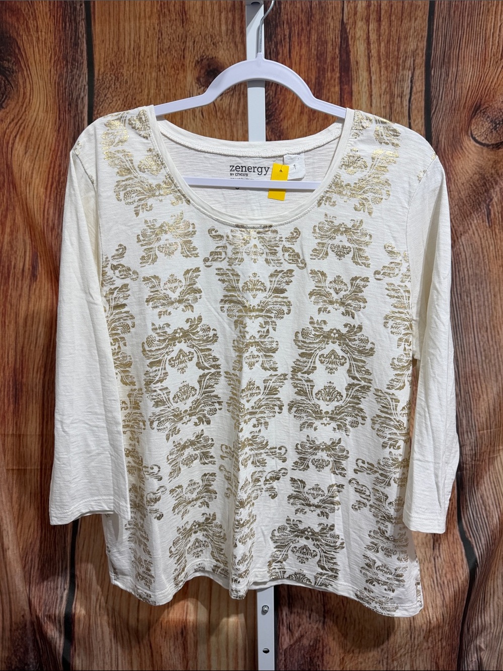 🚨($3 Bundled) Zenergy by Chico’s 3/4 Sleeve blouse Size 3 (XL)